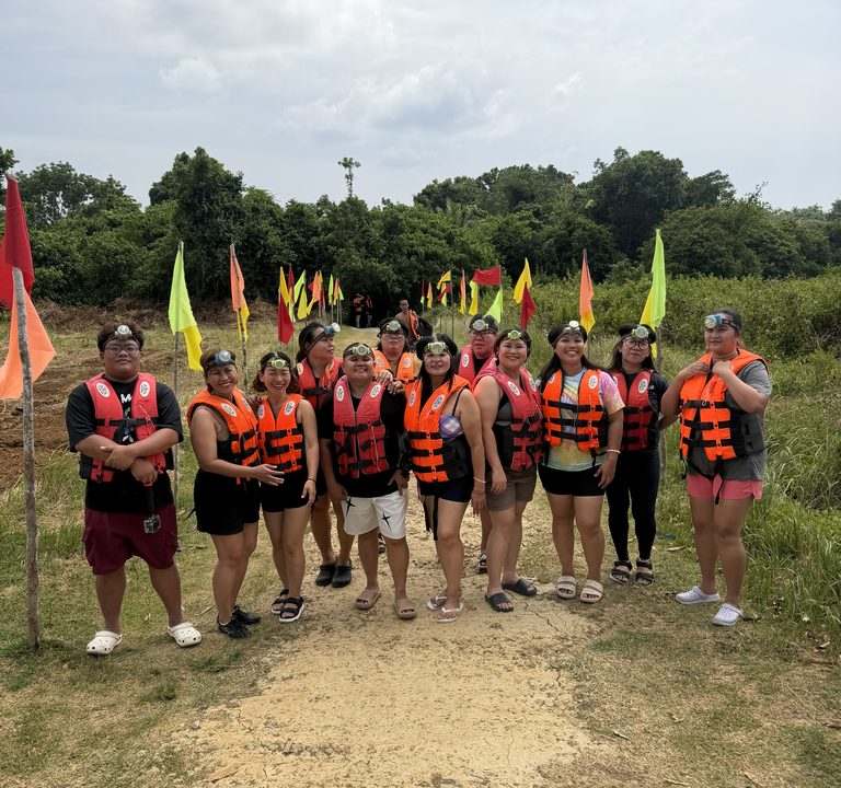 Guests in life vests before a cave swim